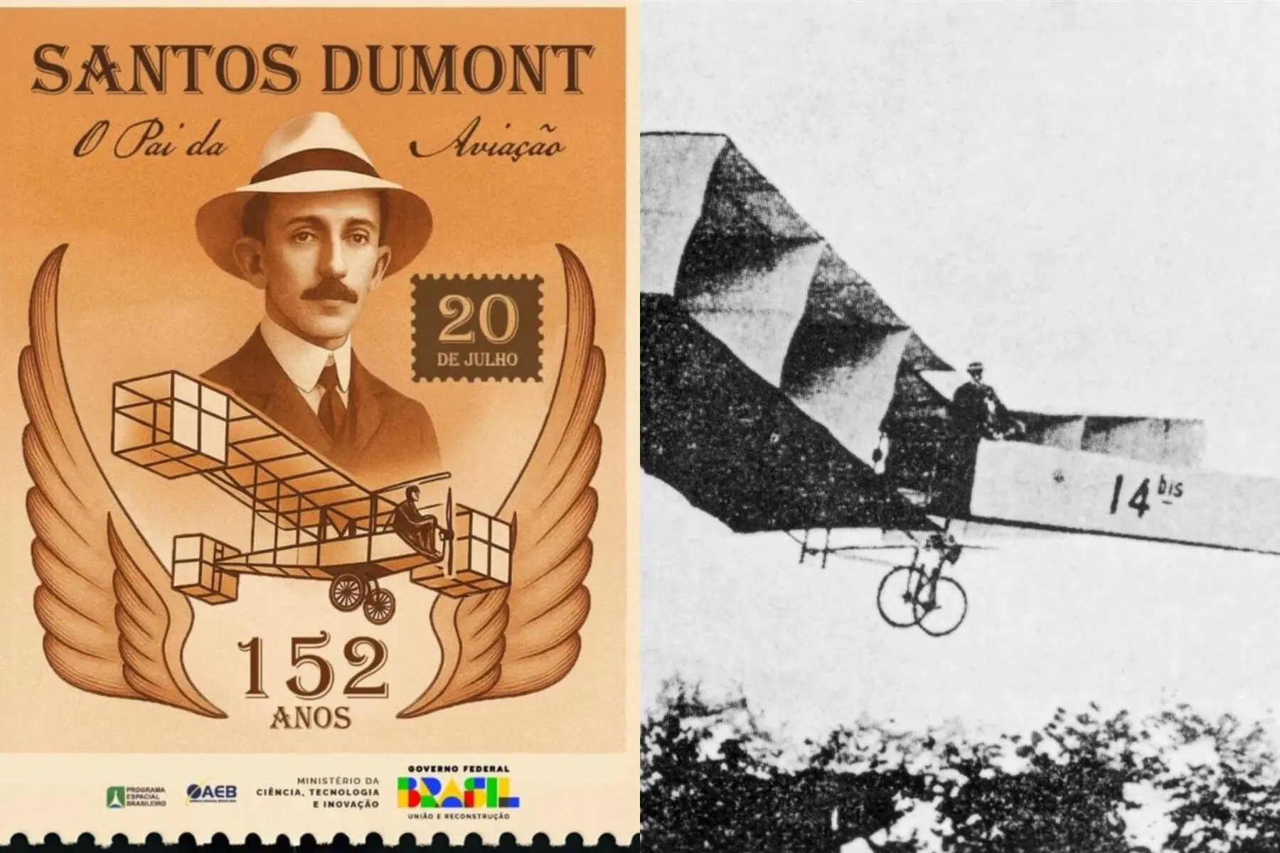 Agência Espacial Brasileira admite erro em ilustração de Santos Dumont com 14-Bis invertido - Imagem do artigo original